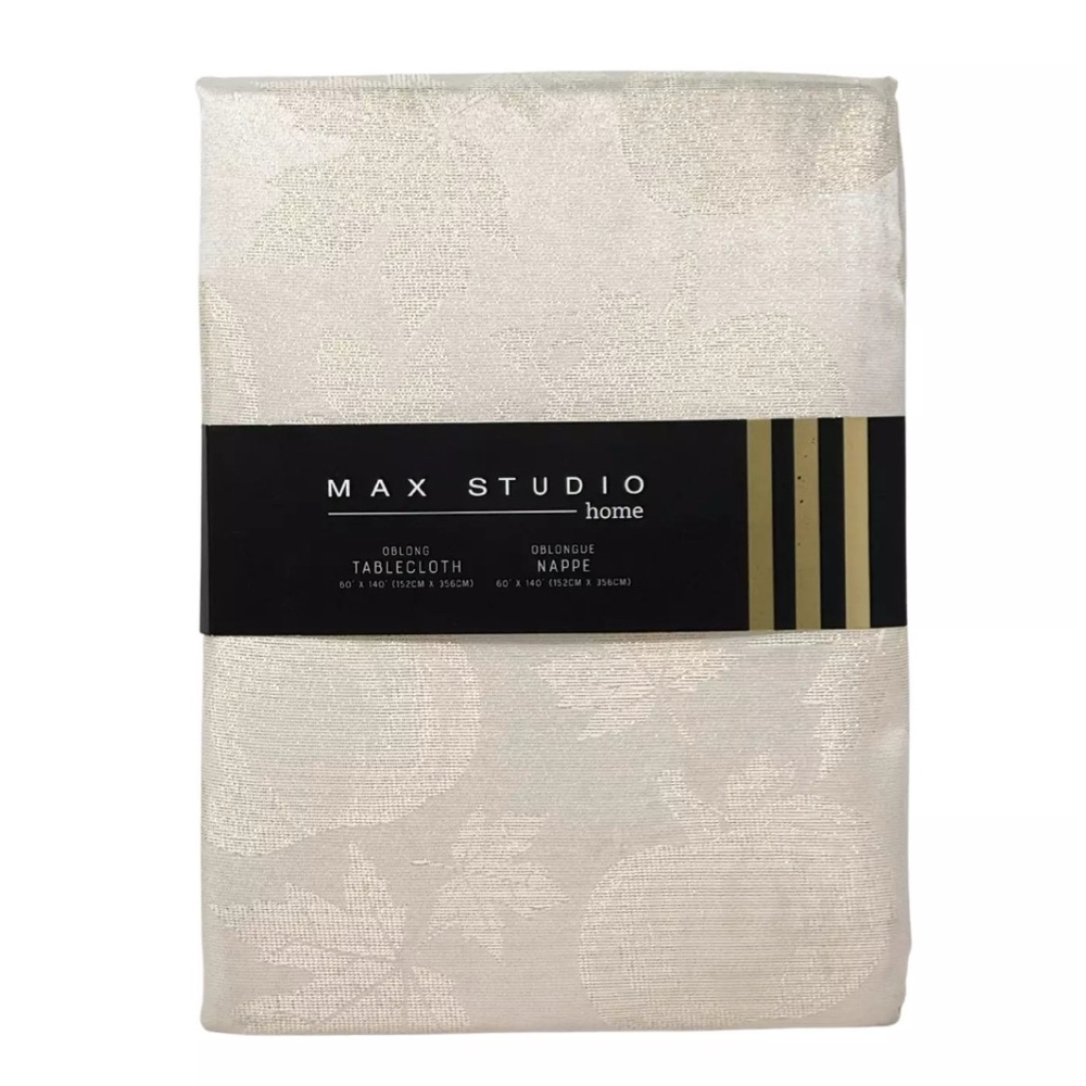 MAX STUDIO 60" x 140" Shimmer Harvest Pumpkin Thanksgiving Tablecloth Champagne